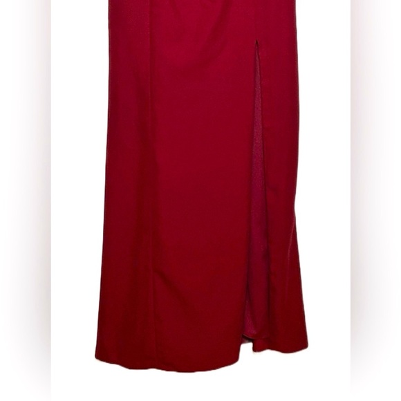 NWT Dessy Collection Off-the-Shoulder Criss Cross Back Trumpet Burgundy Gown 14R - Picture 13 of 16